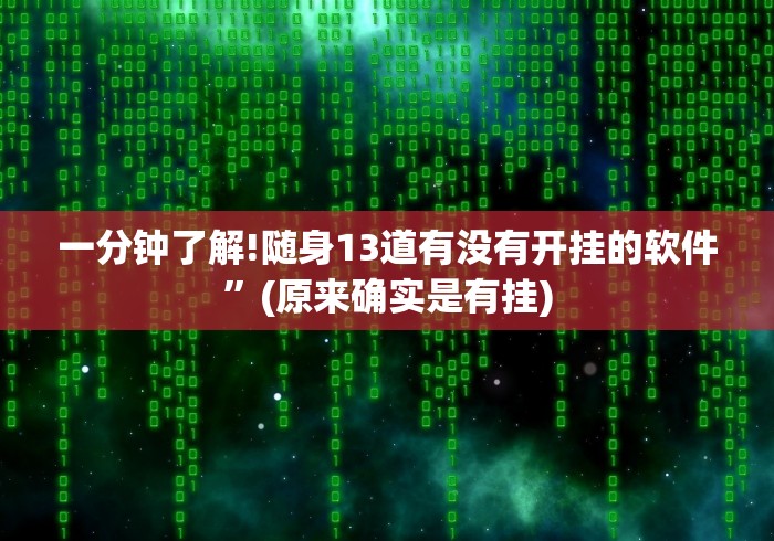 一分钟了解!随身13道有没有开挂的软件	”(原来确实是有挂)