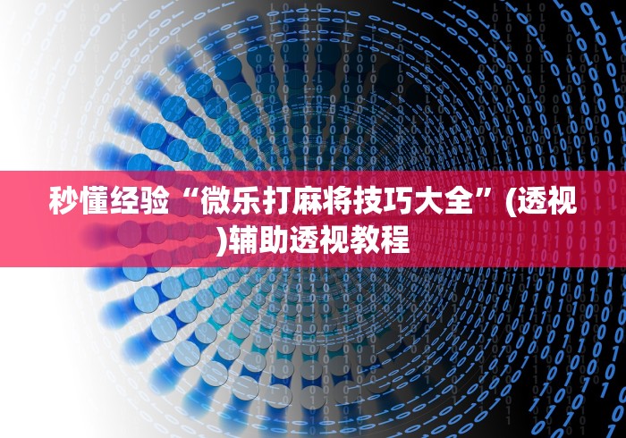 秒懂经验“微乐打麻将技巧大全	”(透视)辅助透视教程